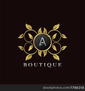 Golden A Letter Luxury Frame Boutique Initial Logo Icon, Elegance logo letter design template for luxuries business