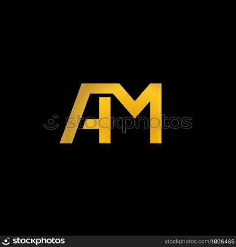 Golden A M letter logo vector on black background design