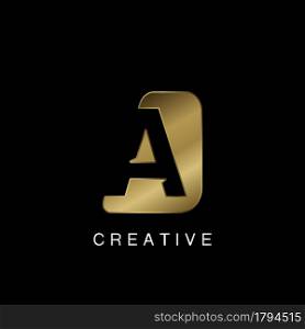Golden Abstract Techno Letter A Logo, creative negative space vector template design concept.