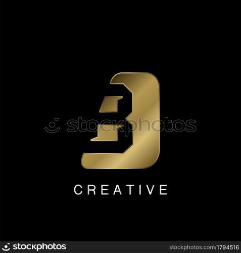 Golden Abstract Techno Letter B Logo, creative negative space vector template design concept.