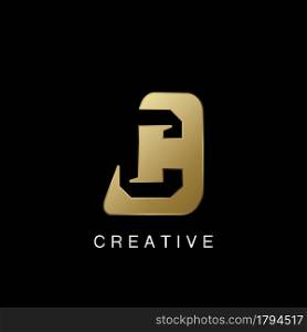 Golden Abstract Techno Letter C Logo, creative negative space vector template design concept.