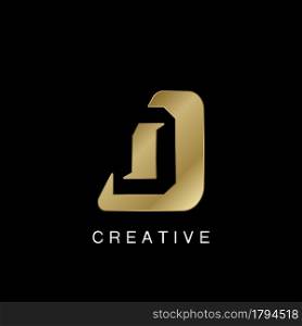 Golden Abstract Techno Letter D Logo, creative negative space vector template design concept.