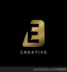 Golden Abstract Techno Letter E Logo, creative negative space vector template design concept.