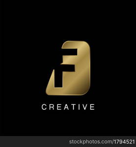 Golden Abstract Techno Letter F Logo, creative negative space vector template design concept.