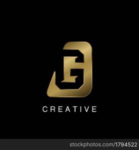 Golden Abstract Techno Letter G Logo, creative negative space vector template design concept.