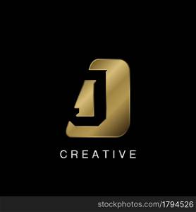Golden Abstract Techno Letter J Logo, creative negative space vector template design concept.