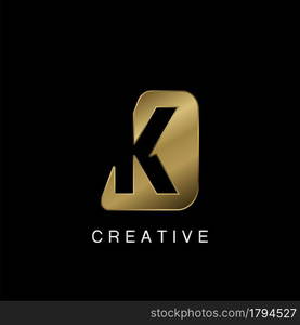 Golden Abstract Techno Letter K Logo, creative negative space vector template design concept.