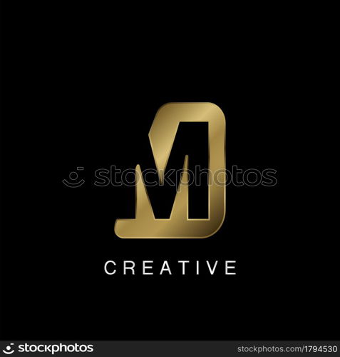 Golden Abstract Techno Letter M Logo, creative negative space vector template design concept.
