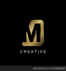 Golden Abstract Techno Letter M Logo, creative negative space vector template design concept.