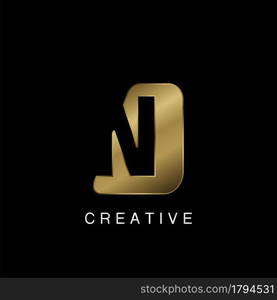 Golden Abstract Techno Letter N Logo, creative negative space vector template design concept.