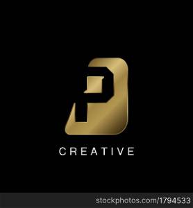 Golden Abstract Techno Letter P Logo, creative negative space vector template design concept.
