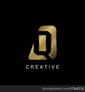 Golden Abstract Techno Letter Q Logo, creative negative space vector template design concept.