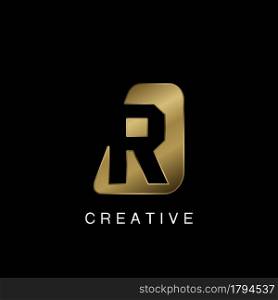 Golden Abstract Techno Letter R Logo, creative negative space vector template design concept.