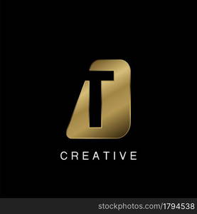 Golden Abstract Techno Letter T Logo, creative negative space vector template design concept.