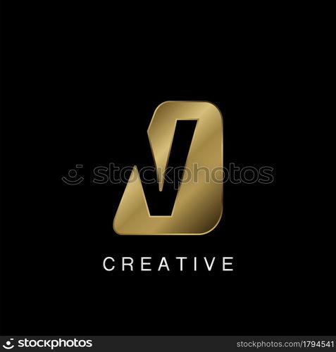 Golden Abstract Techno Letter V Logo, creative negative space vector template design concept.