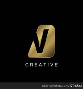 Golden Abstract Techno Letter V Logo, creative negative space vector template design concept.