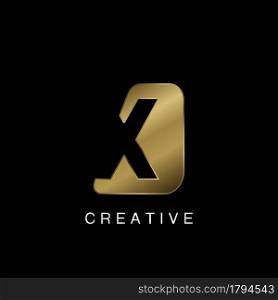 Golden Abstract Techno Letter X Logo, creative negative space vector template design concept.