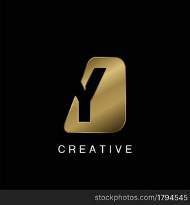 Golden Abstract Techno Letter Y Logo, creative negative space vector template design concept.