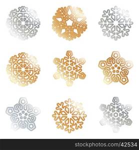 Golden and silver Christmas snowflakes isolated on white background. Design element for cover, greeting card, brochure or flyer. Vector illustration Vector illustration.