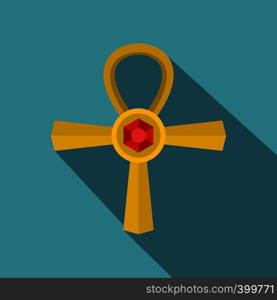 Golden Ankh symbol icon. Flat illustration of golden Ankh symbol vector icon for web isolated on baby blue background. Golden Ankh symbol icon, flat style