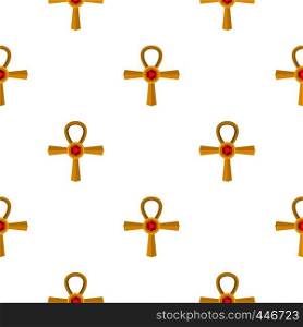 Golden Ankh symbol pattern seamless background in flat style repeat vector illustration. Golden Ankh symbol pattern seamless