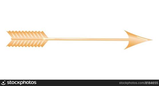 Golden arrow 3d. Shaft sharpened at the front and with feathers or vanes at the back, shot from a bow as a weapon or for sport. Vector illustration.. Golden arrow 3d. 