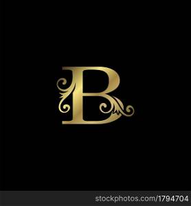 Golden B Initial Letter luxury logo icon, vintage luxurious vector design concept alphabet letter for luxuries business.