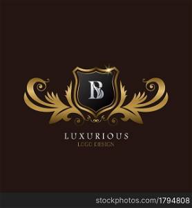Golden B Logo Luxurious Shield, creative vector design for luxury brand identity.