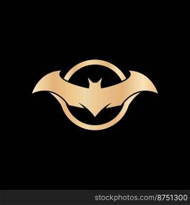 golden bat on black background vector logo icon illustration design 