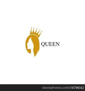 golden beauty queen with crown template logo vector illsutration design
