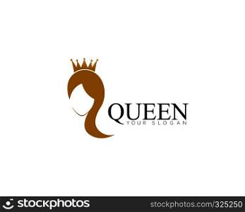 golden beauty queen with crown template logo vector illsutration design