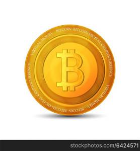 Golden bitcoin coin. Crypto currency golden coin bitcoin symbol isolated on white background. Realistic vector illustration. EPS 10