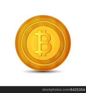 Golden bitcoin coin. Crypto currency golden coin bitcoin symbol isolated on white background. Realistic vector illustration. EPS 10