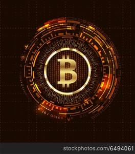 Golden Bitcoin Digital Currency, Futuristic Money. BTC, Bit-coin, Bit Coin. Golden Bitcoin Digital Currency, Futuristic Money. BTC, Bit-coin, Bit Coin - Illustration Vector