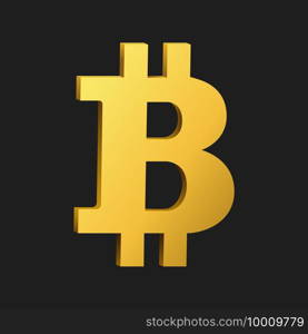 Golden  bitcoin  symbol isolated on black background. Digital money,  mining  technology concept.  Gold crypto currency logo.  Vector icon.