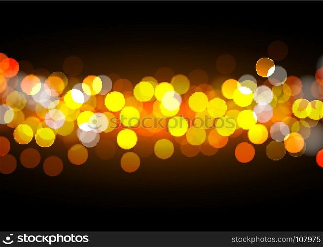 Golden bokeh lights on black background. Abstract golden bokeh lights on the black background, vector illustration