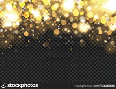 Golden bokeh lights on transparent background. Abstract golden bokeh lights on the transparent background, vector illustration