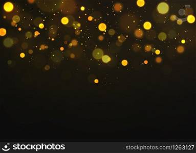 Golden bokeh. Sparkling magical dust particles defocused shimmering soft glowing, magic christmas gold abstract blurred warm lights glow bokeh vector background. Golden bokeh. Sparkling magical dust particles defocused shimmering soft glowing, magic christmas gold lights glow bokeh vector background