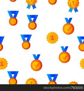 Golden, Bronze Medals Vector Color Icons Seamless Pattern. Medals, Competition Winner Rewards. First, Second, Third Place Awards Linear Symbols Pack. Victory, Achievement, Success Illustrations. Golden, Bronze Medals Vector Seamless Pattern