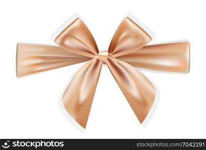 Golden brown realistic bows for gift box on white background. Silk ribbon, 3d gift bow tie for Christmas, New Year, holidays. Vector.