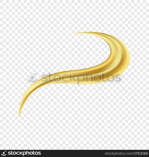 Golden brushstoke paint ribbon on transparent background. Gold abstract flow. Vector Illustration for design concept