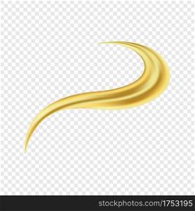 Golden brushstoke paint ribbon on transparent background. Gold abstract flow. Vector Illustration for design concept