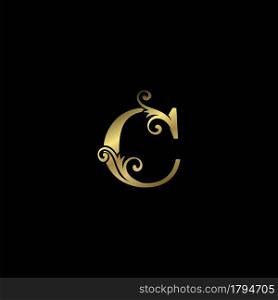 Golden C Initial Letter luxury logo icon, vintage luxurious vector design concept alphabet letter for luxuries business.