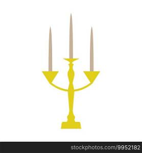 Golden candle flame vector illustration light candlestick. Isolated white decoration candlestick object design fire. Antique l&decor classic element holder interior. Old luxury sign chandelier sign