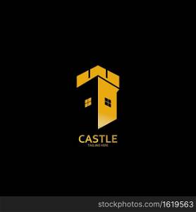 Golden Castle Logo vector icon on black background illustration design 