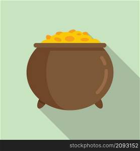 Golden cauldron icon flat vector. Gold pot. Irish golden treasure. Golden cauldron icon flat vector. Gold pot