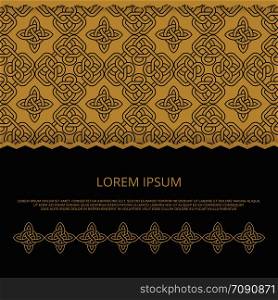 Golden celtic knots banner template. Decorative pattern design. Vector illustration. Golden celtic knots banner template