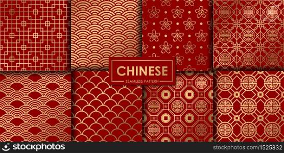 Golden chinese pattern collection, Abstract background, Decorative wallpaper.