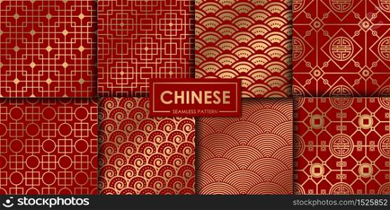 Golden chinese pattern collection, Abstract background, Decorative wallpaper.