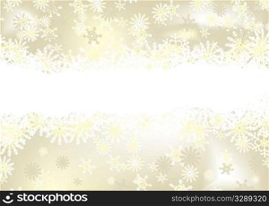 golden christmas background with snow flakes and room for text